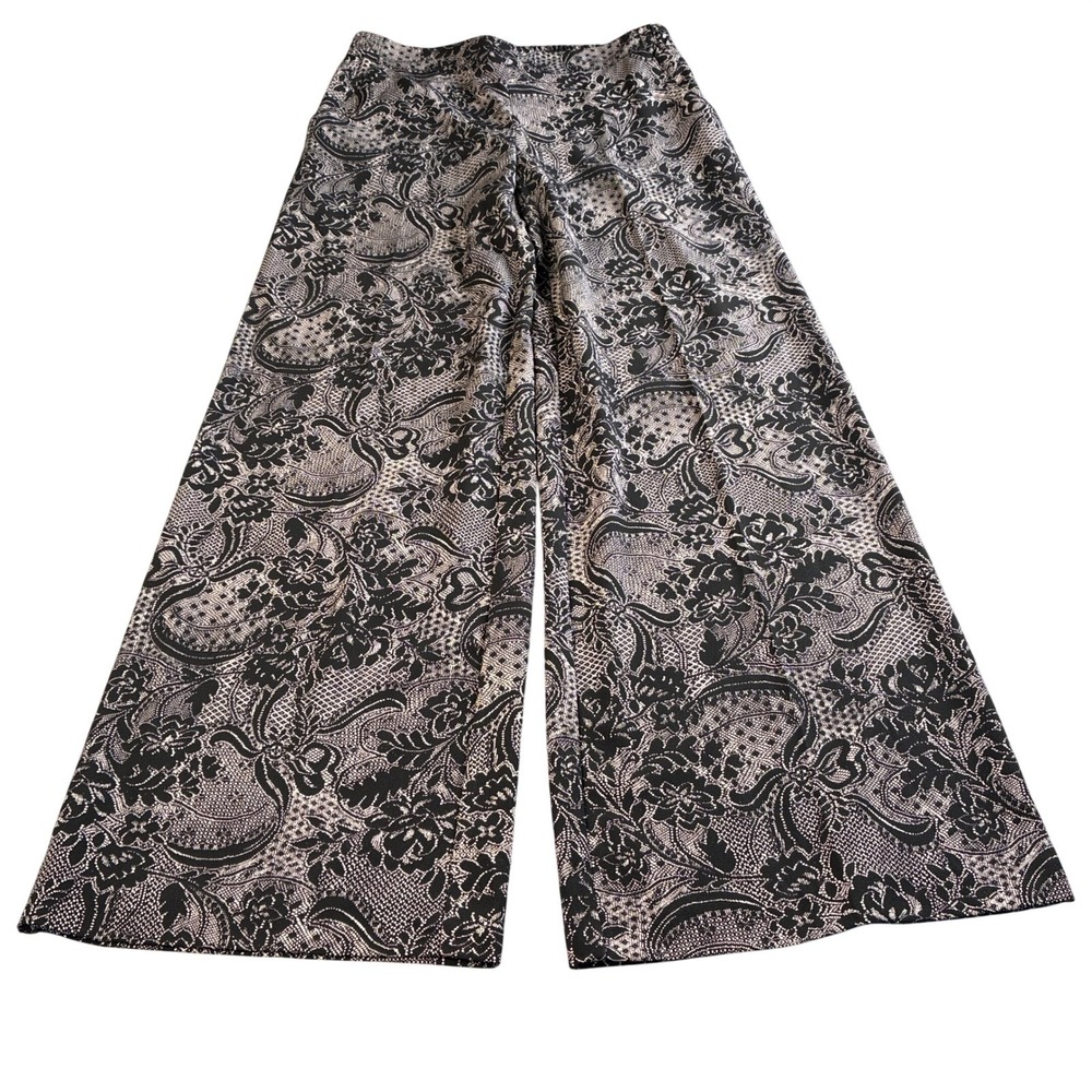 New York & Company‎ Sz Small Black Purple Floral Paisley Wide Leg Stretch Pants